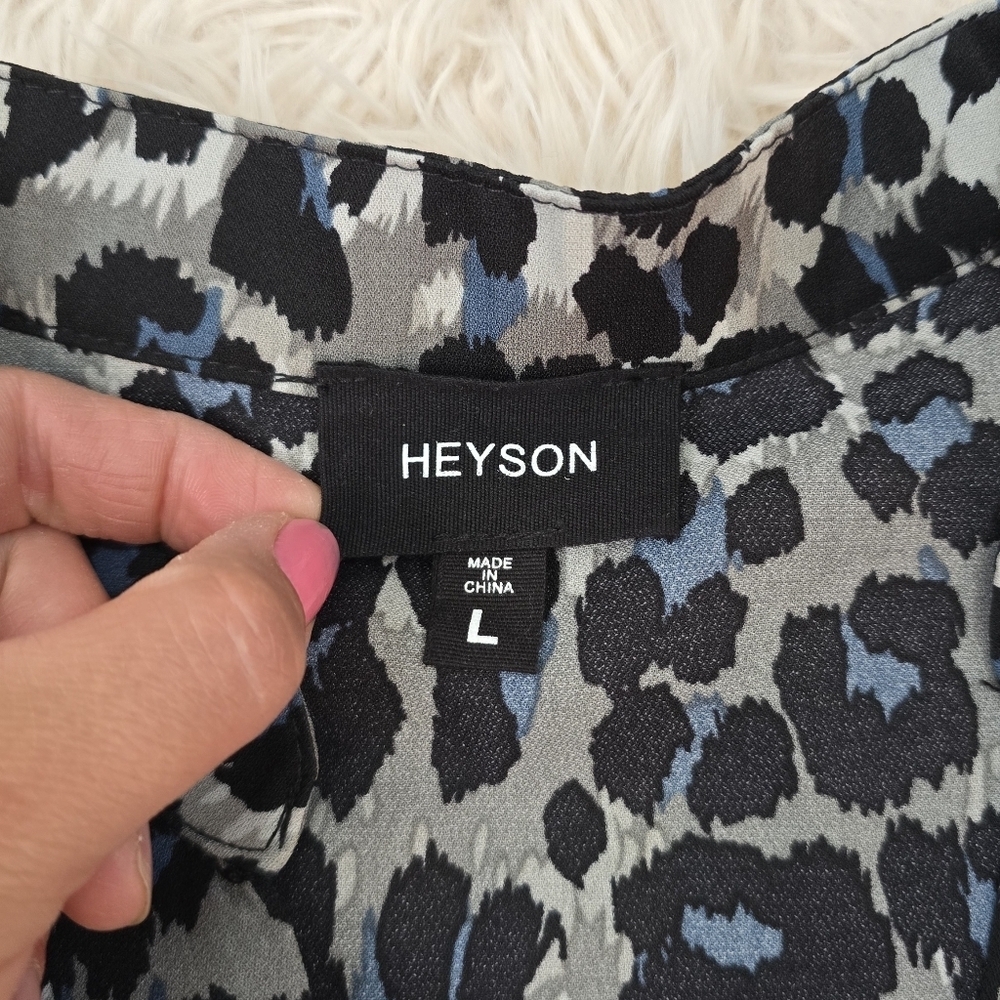 Heyson Blue and Black Leopard Print Long Sleeve Babydoll Dress Size Large - Picture 3 of 10